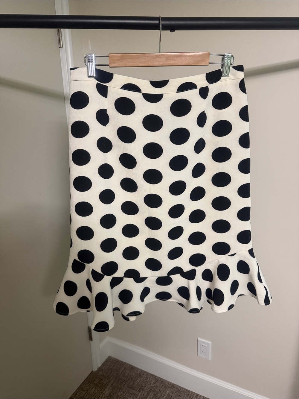 Mikarose Black & White Polka Dot Ruffle Hem Midi Skirt